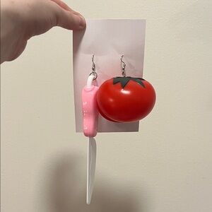 Handmade Tomato & Knife Earrings